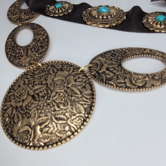 NWOT Free People Vincent Choker Necklace Turquoise Concho - Picture 2 of 2